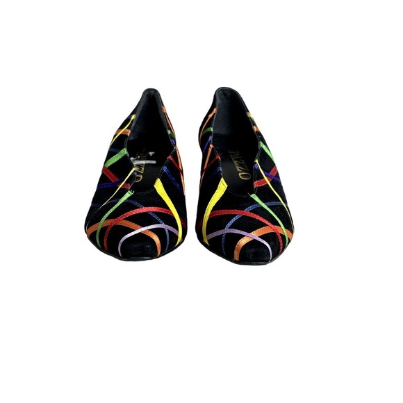 Pazzo Women's Black Multicolor Faux Suede 80's Punk Retro Heels Size 6.5B - Picture 4 of 15